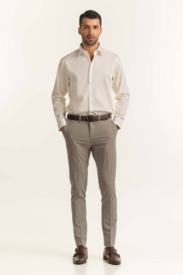 White Plain Texture Formal Shirt - Knzcollection