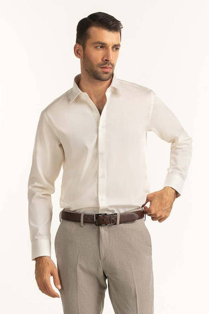 White Plain Texture Formal Shirt - Knzcollection