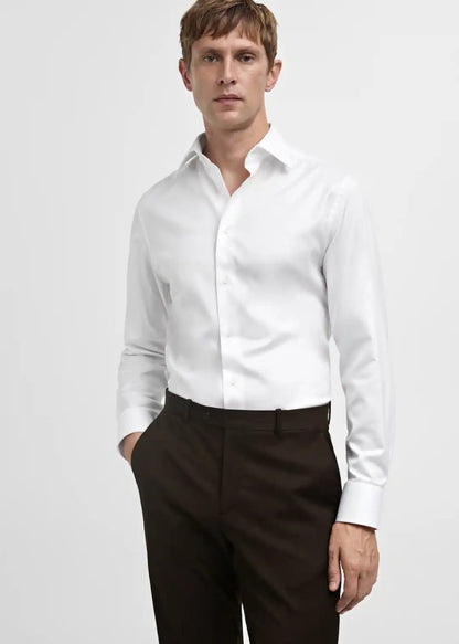 Plain White Self Textured Formal Shirt - Knzcollection