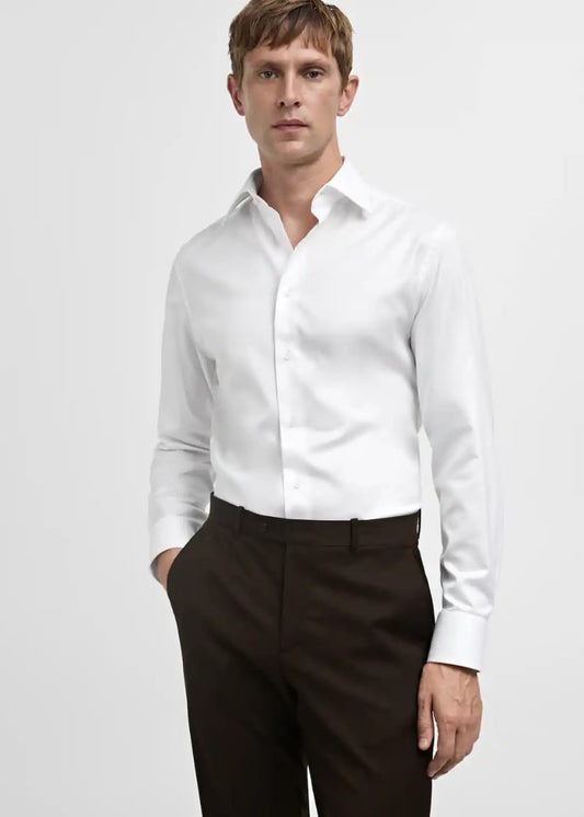 Plain White Self Textured Formal Shirt - Knzcollection