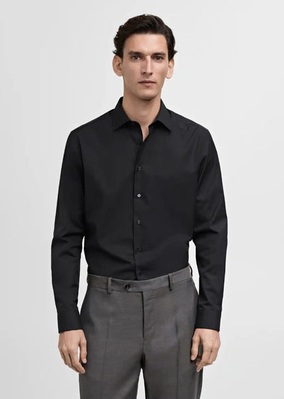 Black Self Textured Formal Shirt -Knzcollection