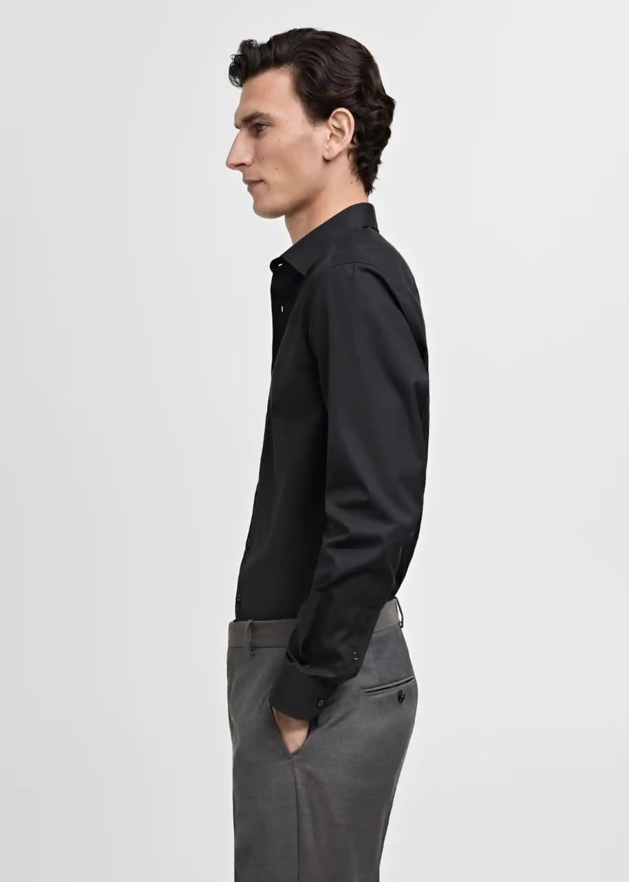 Black Self Textured Formal Shirt -Knzcollection