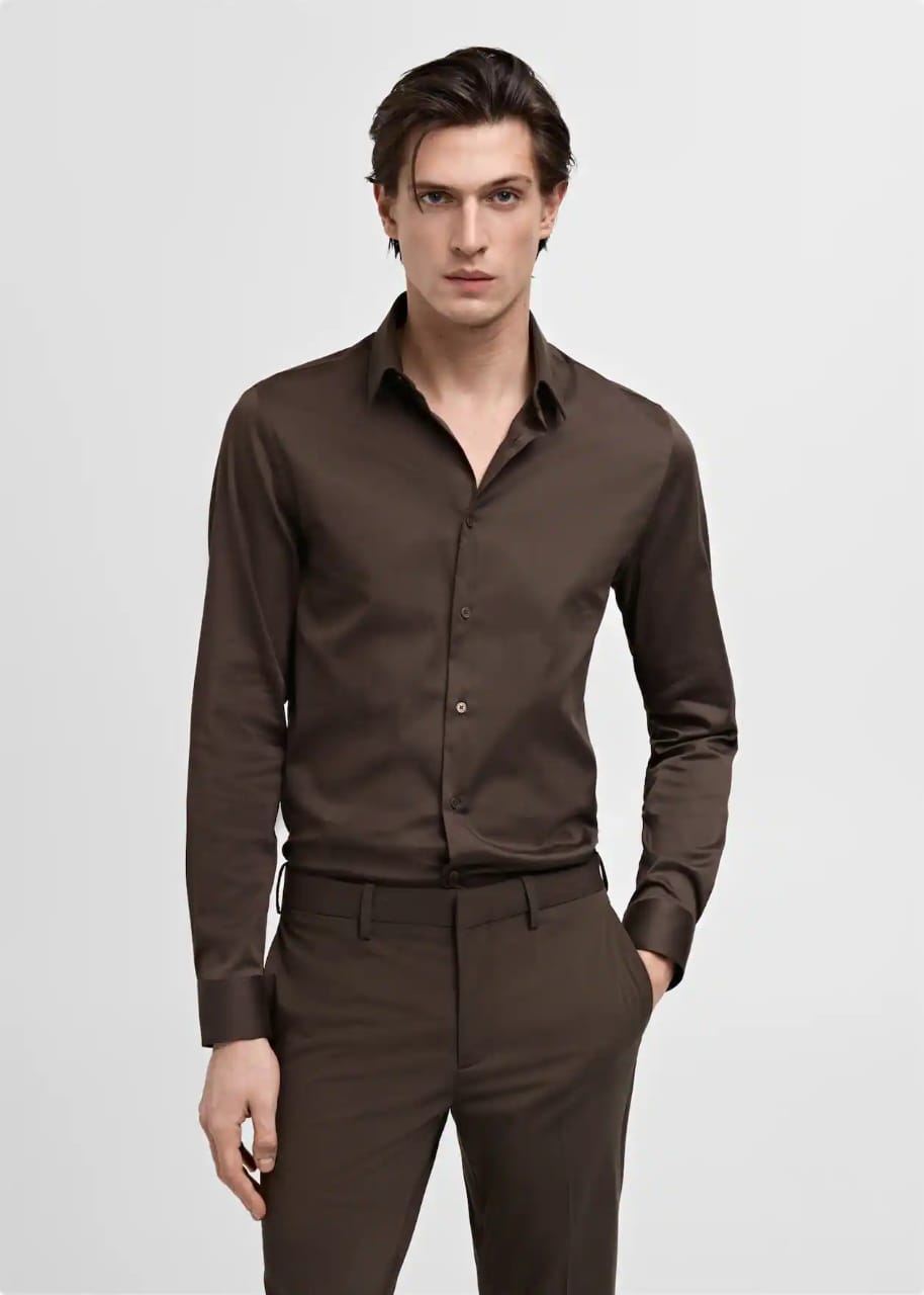 Brown Slim Fit Formal Shirt - Knzcollection