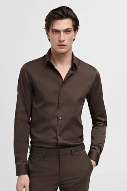 Brown Slim Fit Formal Shirt - Knzcollection