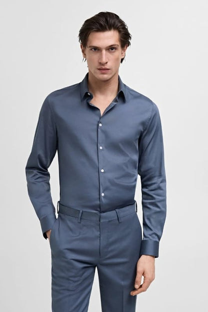 Self Textured Slim Fit Formal Shirt - Knzcollection
