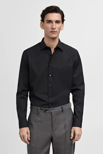 Black Self Textured Formal Shirt -Knzcollection